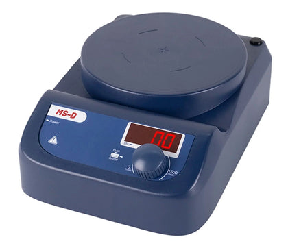 MS D Agitatore magnetico DIGITALE. Volume di agitazione 3Lt   velocità di agitazione 0…1500 rpm   piattello diametro 135mm in Nylon+GF. Grado di protezione IP42. Dimensioni (L X P X A): 260x150x80mm