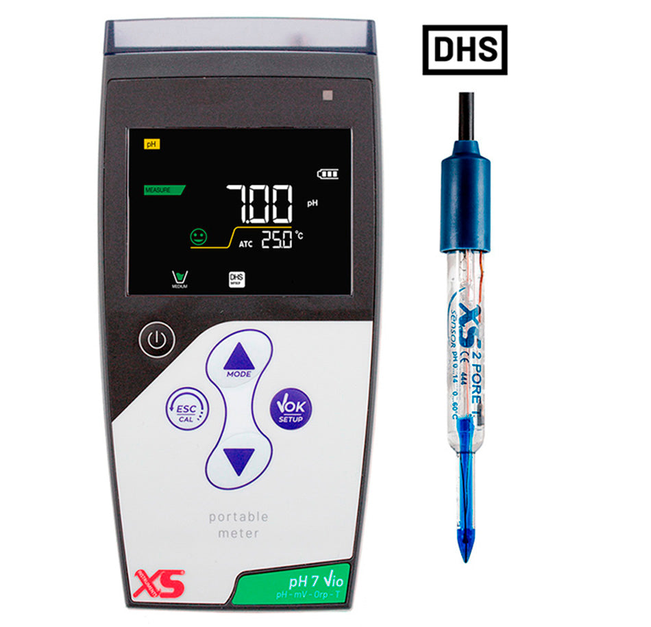 pH 7 VIO pHmetro portatile Food come pH 7 VIO ma con elettrodo digitale XS 2 Pore T DHS